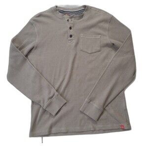 Vtg Waffle Thermal Knit Henley Shirt American Outdoorsman Oatmeal